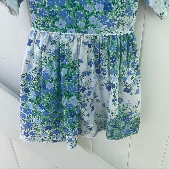 VINTAGE 70s BLUE GREEN FLORAL PRINT GRAPHIC DRESS SIZE 3T - Picture 4 of 6